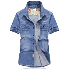 Лето г. стиль с коротким рукавом джинсовая рубашка мужская CHEMISE Homme высокого качества Мужская Повседневная рубашка Camisa джинсы masculina Азиатский размер