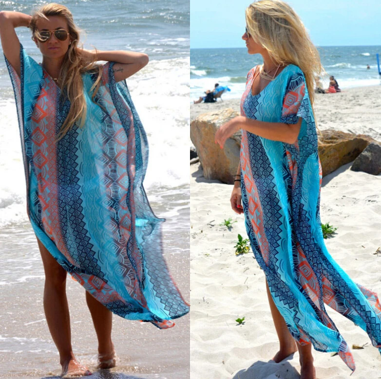 Turkey Long Beach Dress Kaftan Beach Sarongs Cover Ups Summer Chiffon