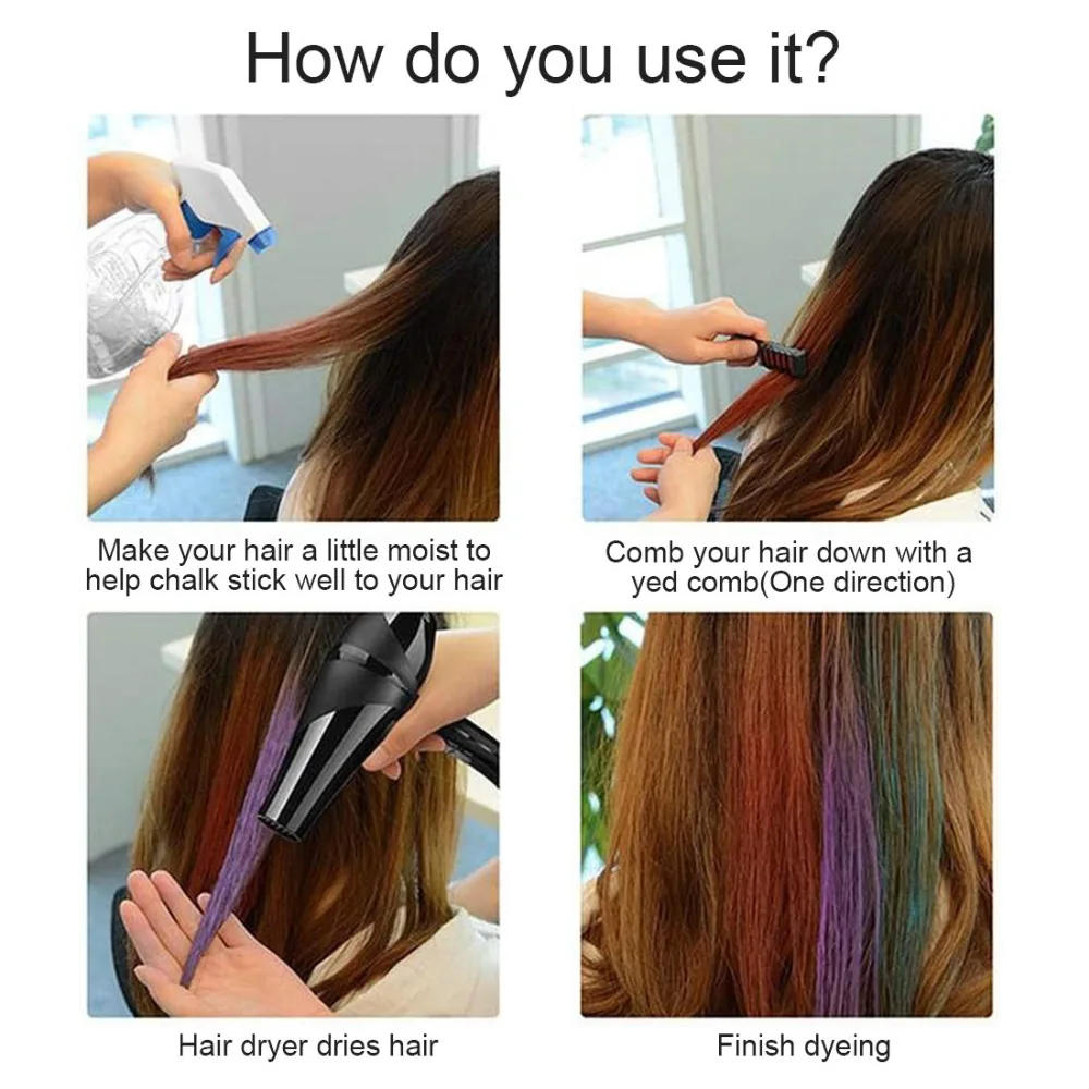 Mini Hair Dye Stick 10 Colors Mini Disposable Personal Salon Use Temporary Hair Dye Comb Crayons Hair Dyeing Tool