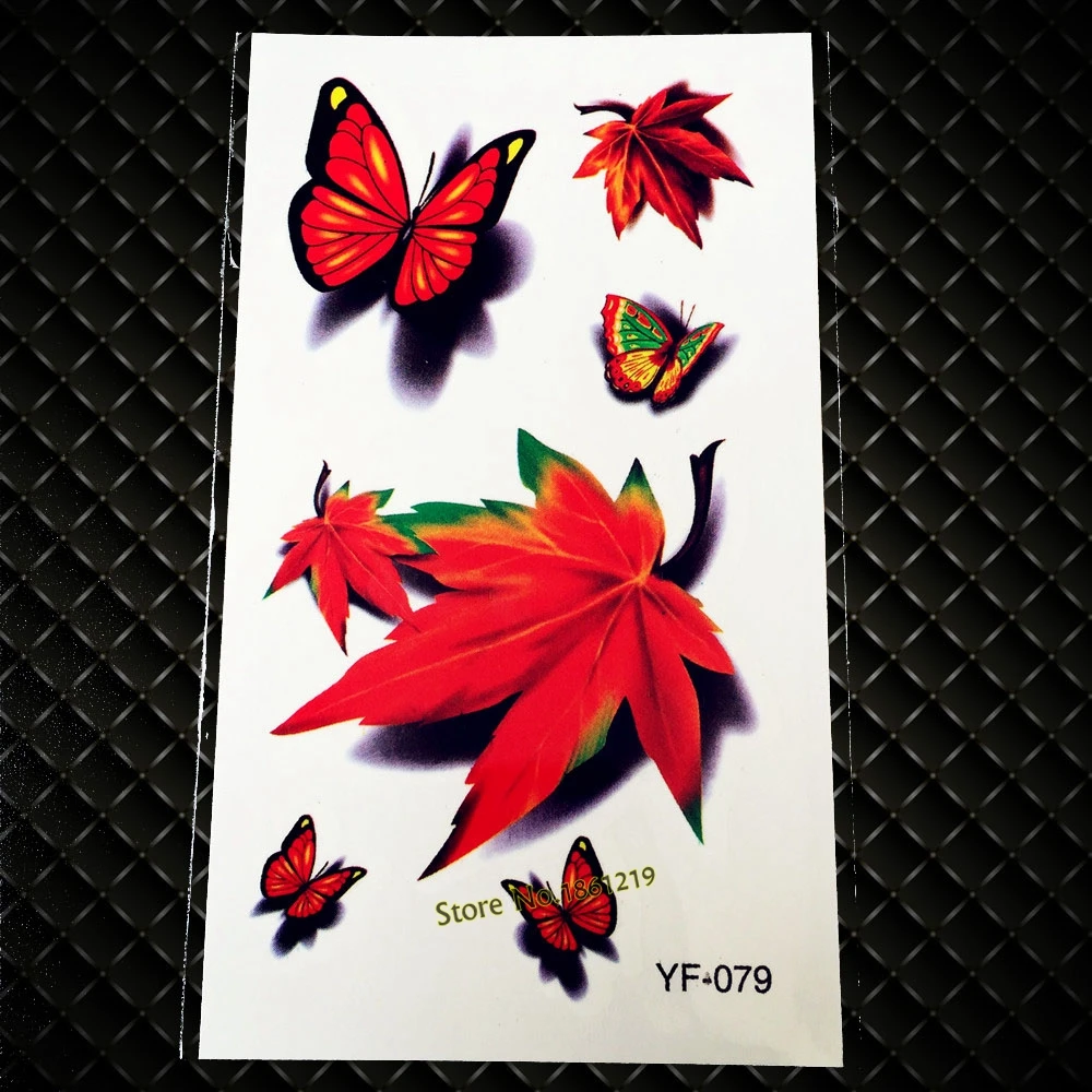 

Realistic 3D Flash Tatoo Stickers GYF-079 Butterfly Maple Leaf Pattern Sexy Women Lady Body Makeup Waterproof Temporary Tattoos