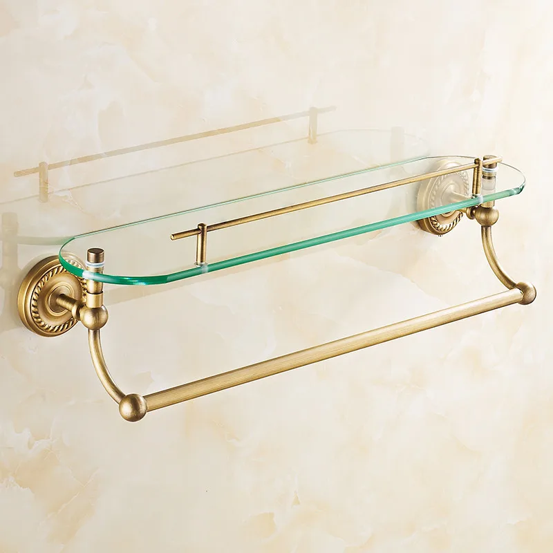 AUSWIND vintage soild brass Glass shelf for bathroom with ...