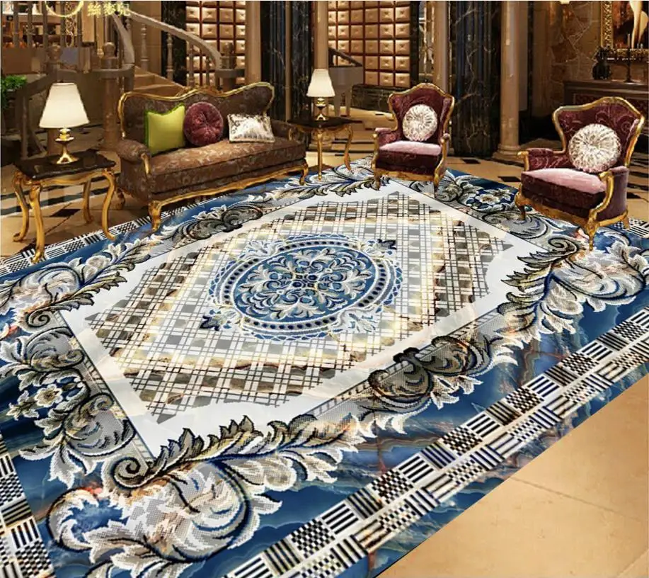 Europea blue 3d floor pattern custom photo 3d floor print waterproof