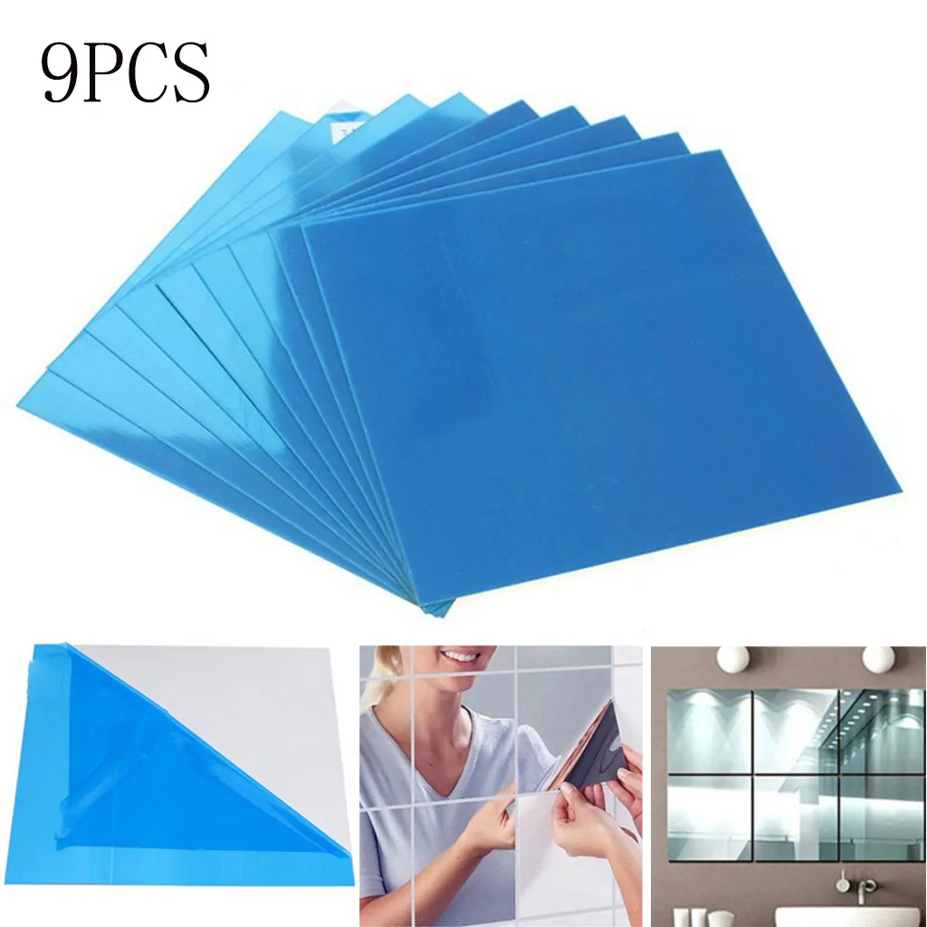 

9PC Square Mirror Surface Film Wall Stickers Adhesive Decoration Bathroom Stick Modern Wall Sticker Home Decoration Accessories
