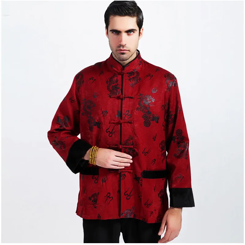 Top Selling Winter Padded Brocade Red Jacket Chinese Men Long sleeve