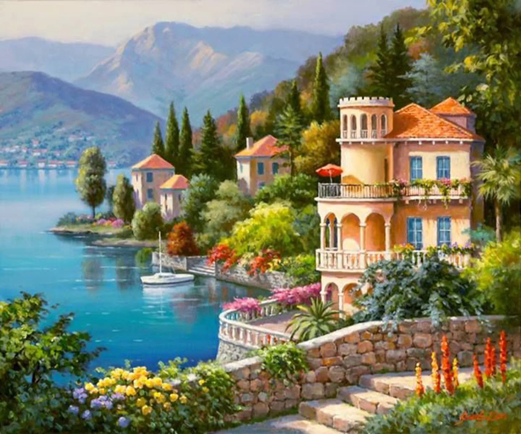 

Full Embroidered Living Room Decoration Home Arts Crafts DIY 5D Diamond Painting Resin Square Diamonds Mediterranean Landscape