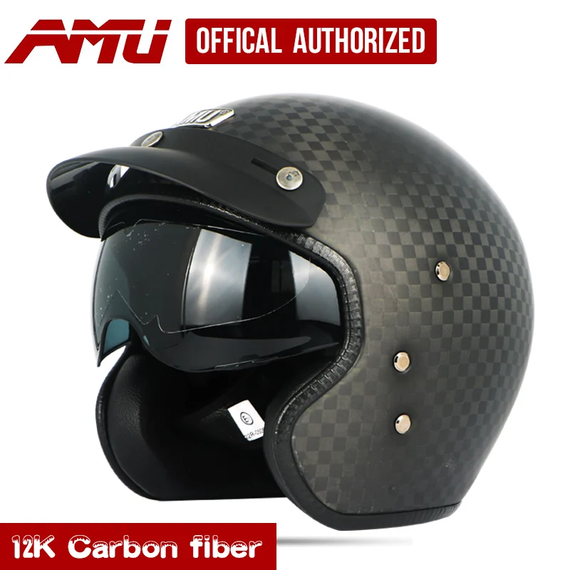 Amu Half Helmet Carbon Fiber Helmets Retro Helmet Motorcycle Moto Vintage Casque Jet Scooter Helmet Motorhelm Capacete Moto Capacete Moto Helmet Motorcyclehelmet Carbon Fiber Aliexpress