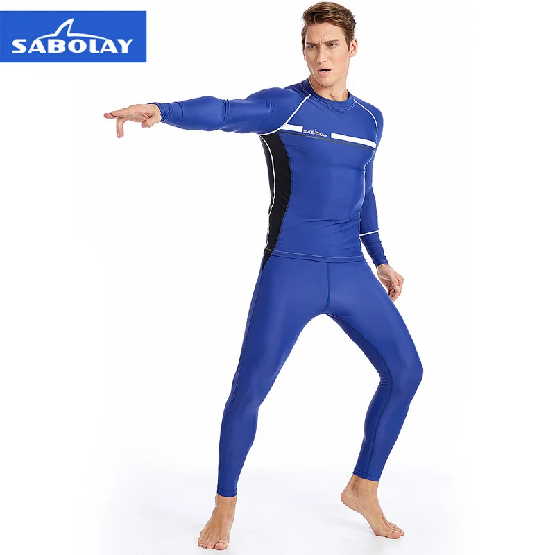 SABOLAY для мужчин UPF50+ Рашгард с длинным рукавом рубашка для плавания Защита от УФ Защита от солнца базовые скины для серфинга Дайвинг футболка синего размера плюс 5XL