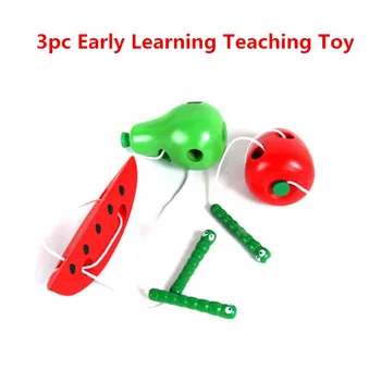 

3/1pcs Kid Early Educational Toys Baby Wooden Toy Funny Worm Eat Fruit Apple Pear Watermelon Early Learning Toy Kids Gifts
