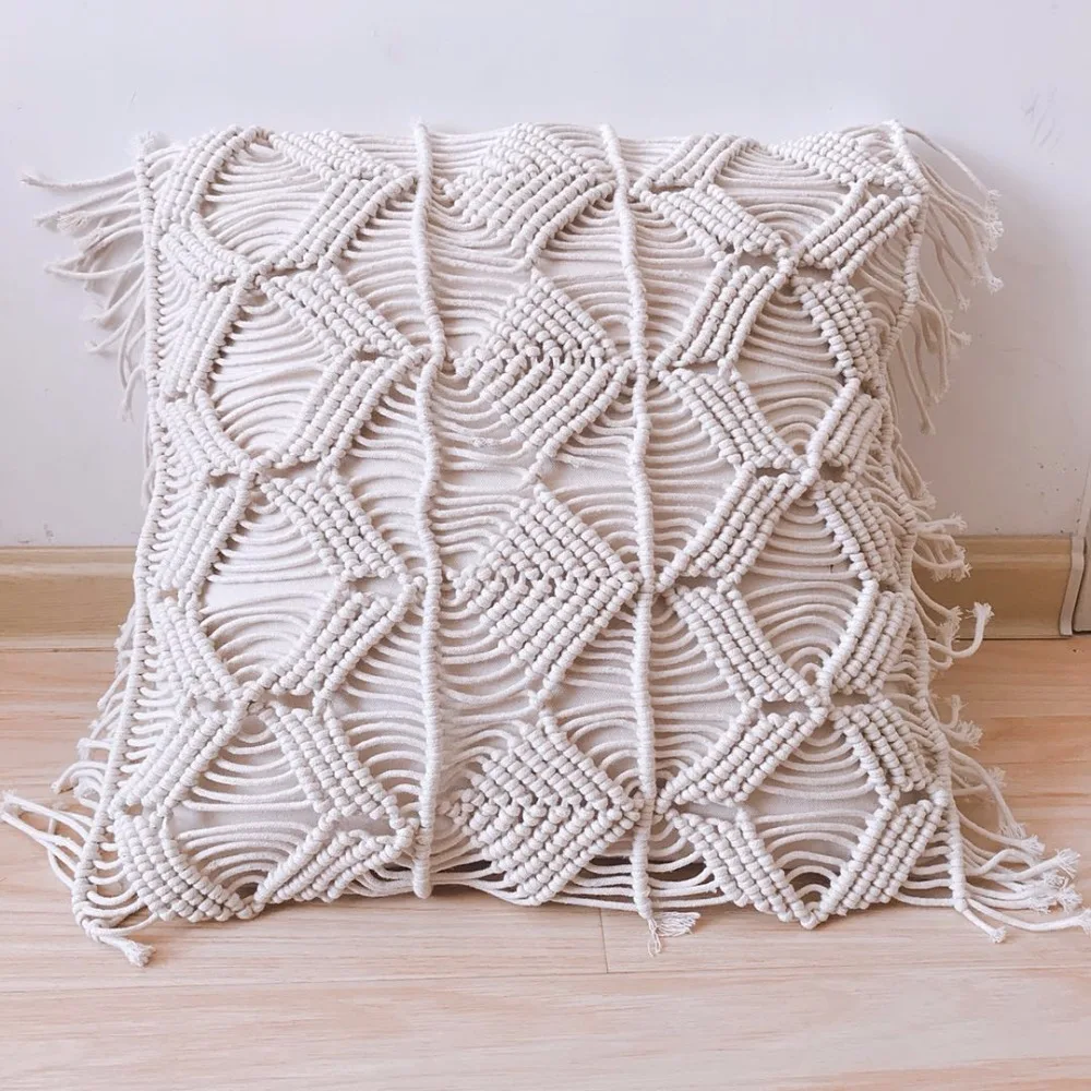 

Decorative wedding pillow cover Handmade cream macrame BOHO cushion cover Black White Beige cushion Customized size throw pillow