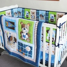 Новинка, Комплект постельного белья из 7 предметов для маленьких мальчиков, спортивный комплект с собаками, шариками, одеяло, бампер, простыня, юбка для детской кроватки, детская кровать, детские товары, Комплект постельного белья для кроватки