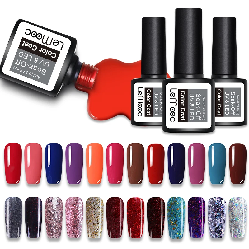 LEMOOC 8 مللي جيل للأظافر البولندية نقع قبالة مسمار مجموعة طلاء تلميع ل تدريم UV led هلام الفن البولندية الحلوى الحلو نمط 229 الألوان المتاحة