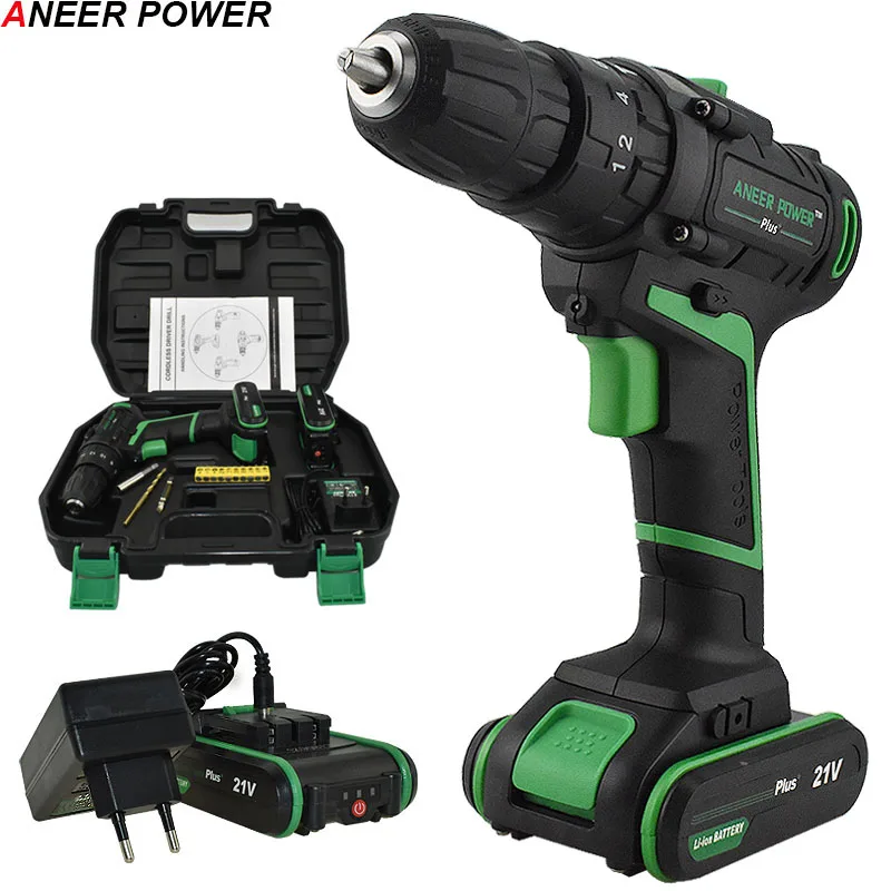 21V Double Speed Impact Drill Electric Hammer Drill Battery Electric Cordless Drill Electric Screwdriver Home DIY Power Tools