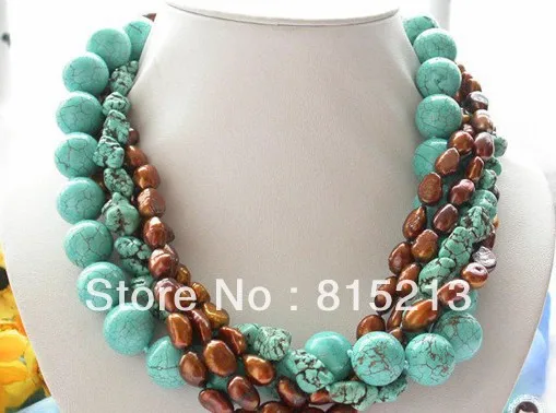 

ddh00510 5row 20" 16mm round Turquoise coffee freshwater pearl NECKLACE