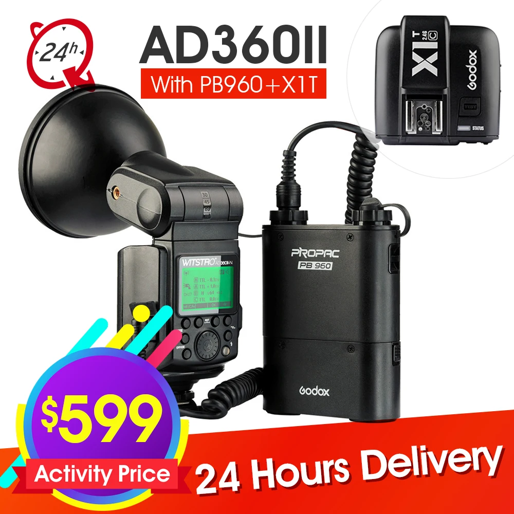 

Godox Witstro AD360II C 360W GN80 TTL Flash light & PB-960 Battery pack for Canon DSLR Cameras & X1T/C/N/S X1T Wireless Trigger