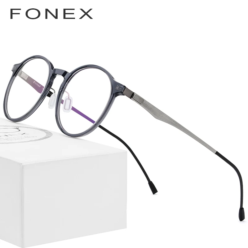 

FONEX Acetate Optical Glasses Frame Women Retro Round Prescription Eyeglasses New Circle Myopia Spectacles Men Screwless Eyewear