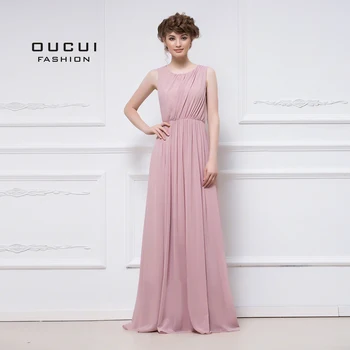 

Real Photo Romantic Pink Long Bridesmaid Dresses Scoop Tank A-Line Chiffon Dress Cut-Out Sexy Back Wear Wedding Party OL103054