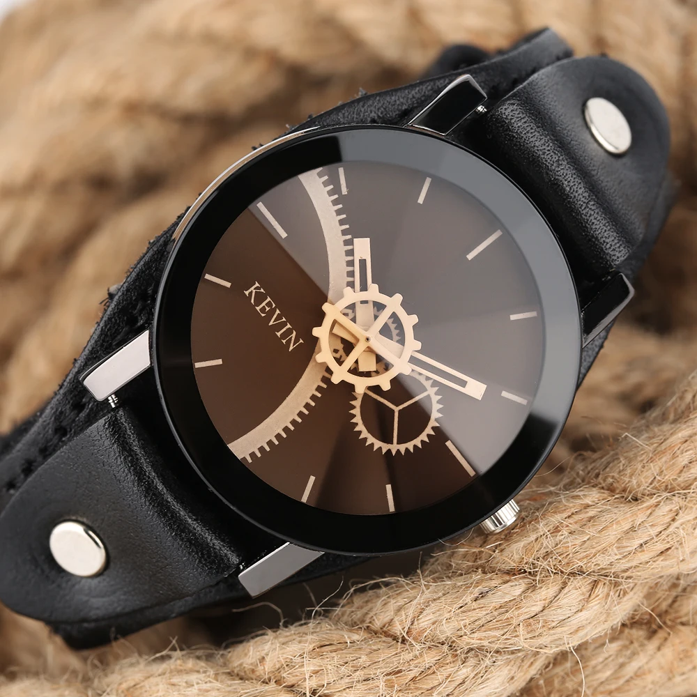 Наручные часы KEVIN Gearwheel Design Pointer мужские креативные в стиле панк с кожаным