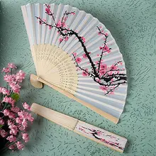 1 pièces blanc Polyester Fans élégant prune impression pliant fleur main Fans été femmes fille danse Fan fête faveur