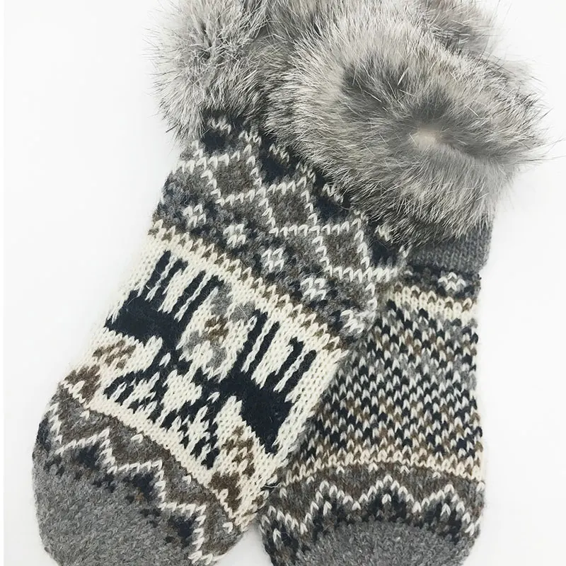 Корейская версия милых зимних перчаток женские двойные бархатные теплые шерстяные перчатки с рисунком лося пара вязаных перчаток Finge - Цвет: gray