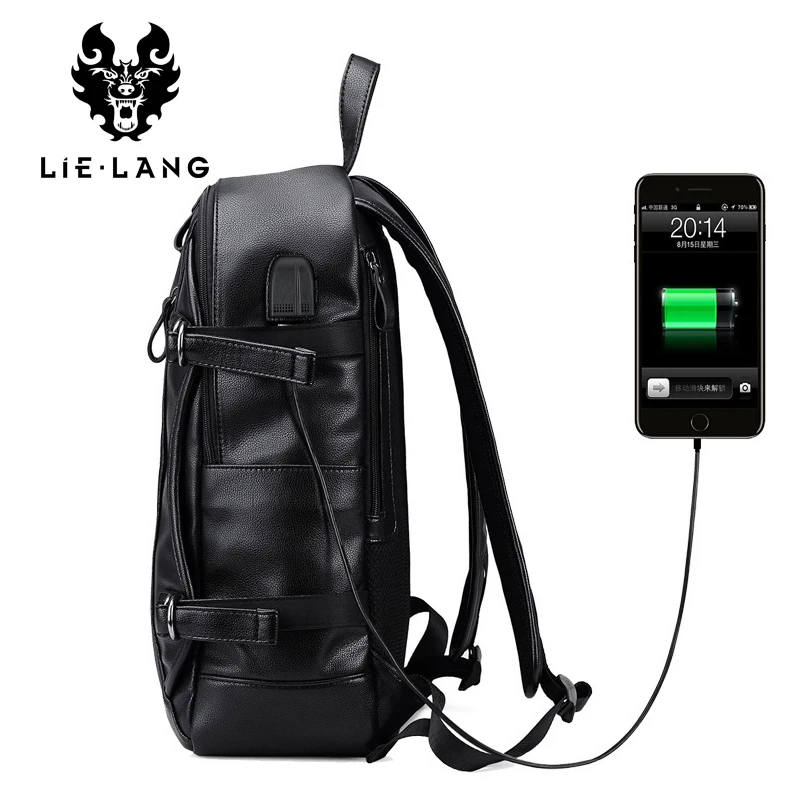 LIELANG hombres mochilas de cuero de la PU bolsas a prueba de agua 15,6 pulgadas Mochila para portátil externo USB carga ordenador bolsa Mochila femenina