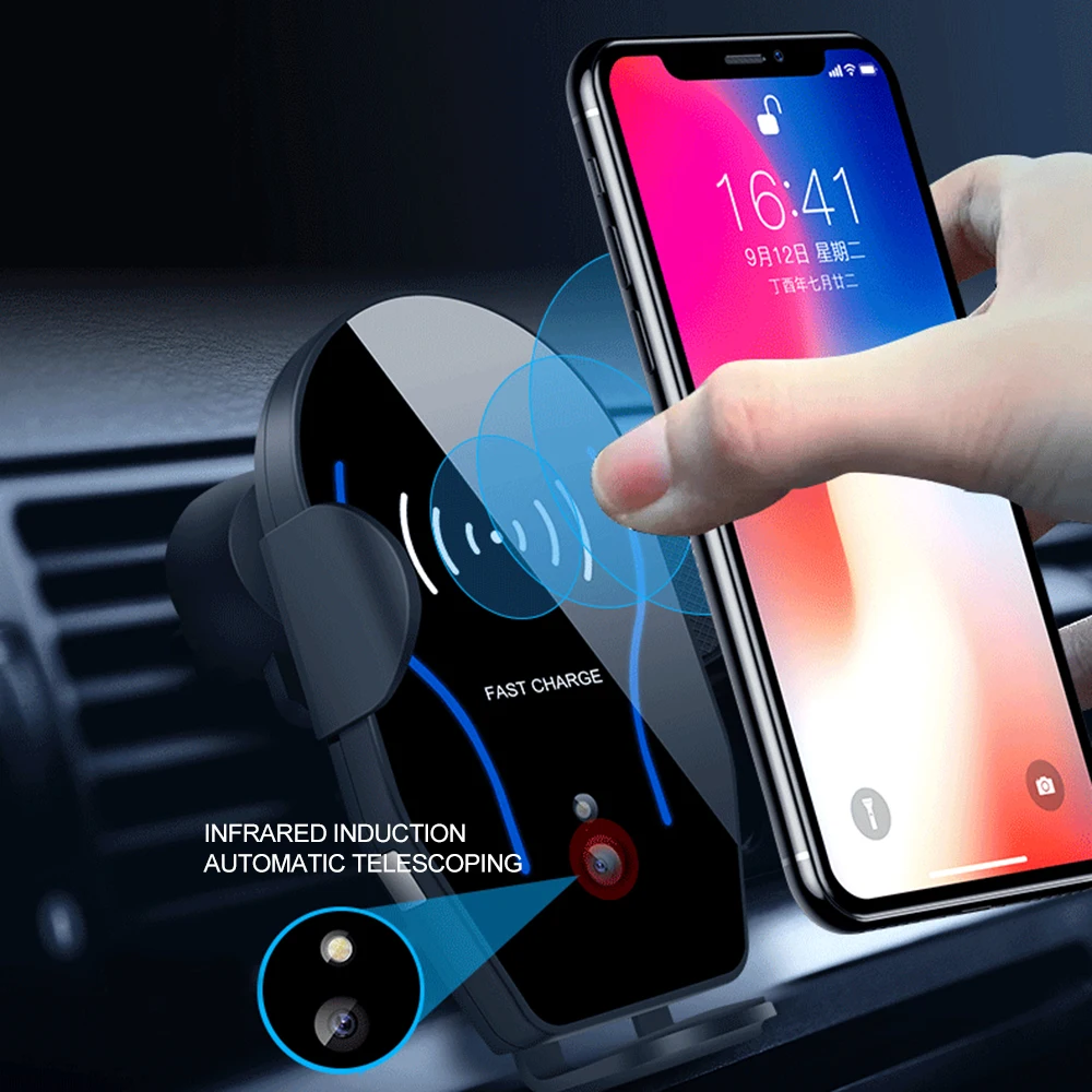 

10W Fast Charging Car Infrared Sensor For iPhone XS X XR 8 Wireless Charging Mobile Phone Holder Car Phone Charger Bracket