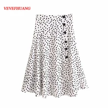 Женские летние милые юбки, белая плиссированная юбка в горошек с пуговицами, Повседневная свежая Простая одежда, женские блузы, женские вечерние юбки