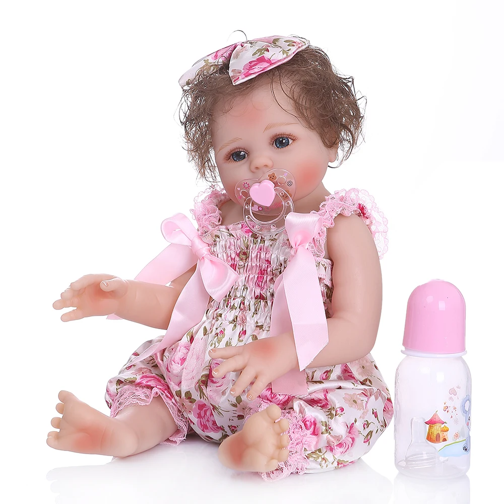 NPK 48 см bebe реалистичные куклы Reborn девушка в розовом цветастое платье полный корпус Мягкий силикон анатомически корректный
