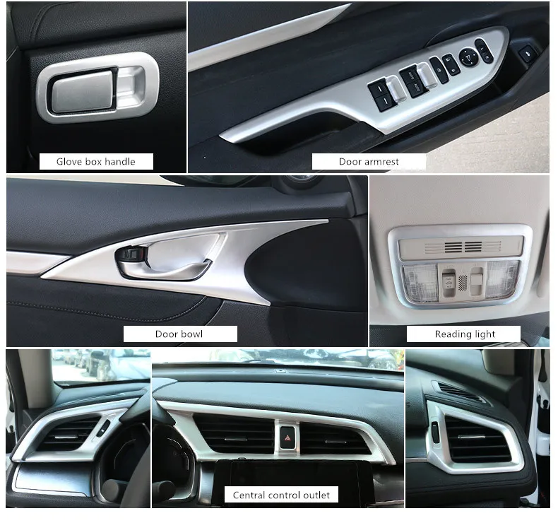 

ABS plating interior trim patch Door armrest decoration Door bowl decoration For Honda Civic 2016 2017 2018 Auto accessories