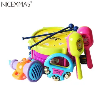 

NICEXMAS 5pcs Novelty Kids Roll Drum Musical Instruments Band Kit Children Educational Toy Baby Gift Set