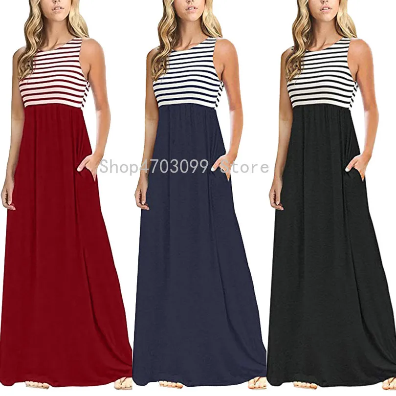 Summer Maxi Dress 2019 Women Elegant Striped Sleeveless Party Long Dress Woman Party Night Dresses Summer Clothes For Women Summer Maxi Dress 2019 Women Elegant Striped Sleeveless Party Long Dress Woman Party Night Dresses Summer Clothes For Women