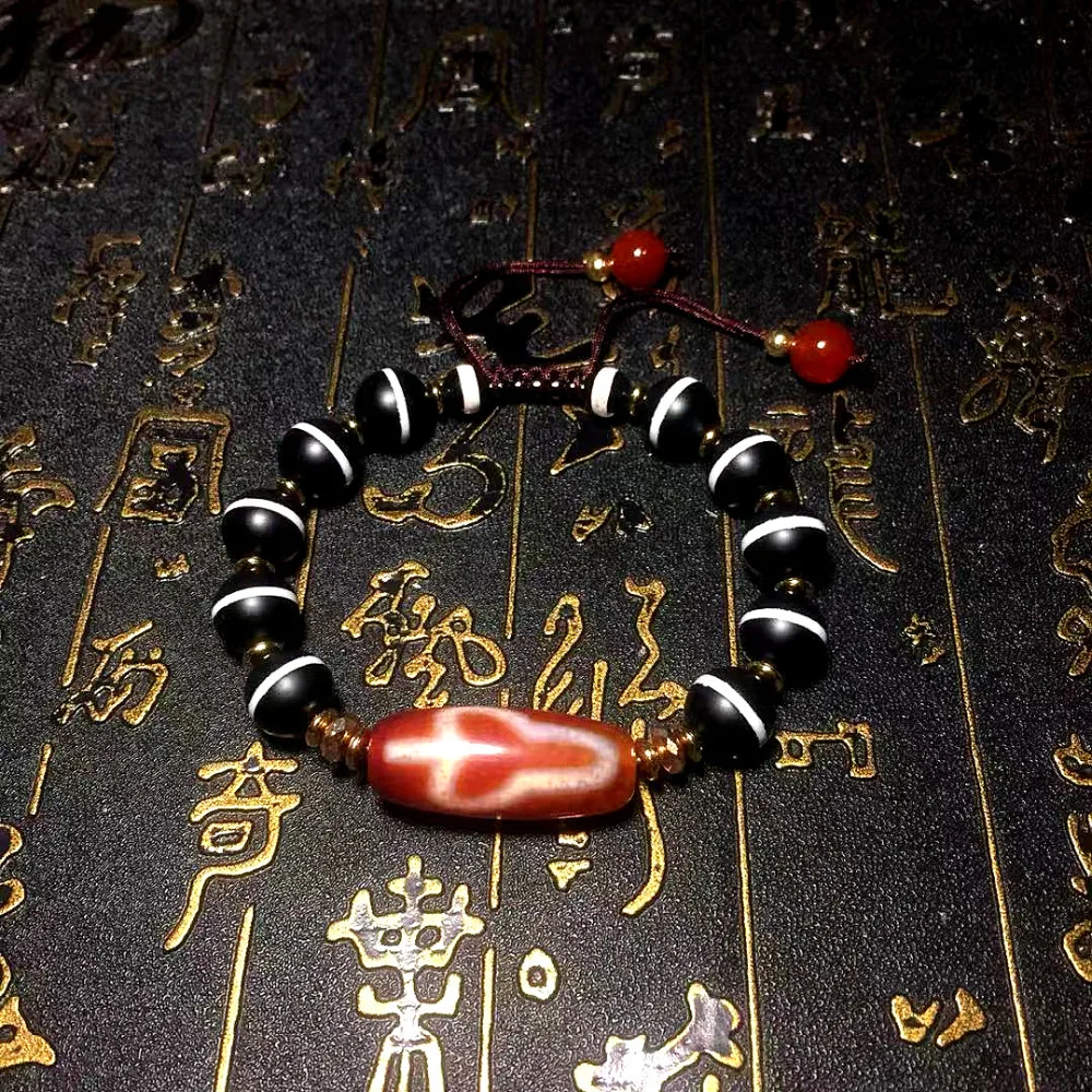 

Handmade weaving Red/White Bodhi Pattern DZI Dragon pattern Agate Beads Men&Women Jewerly Bracelet Free Shipping