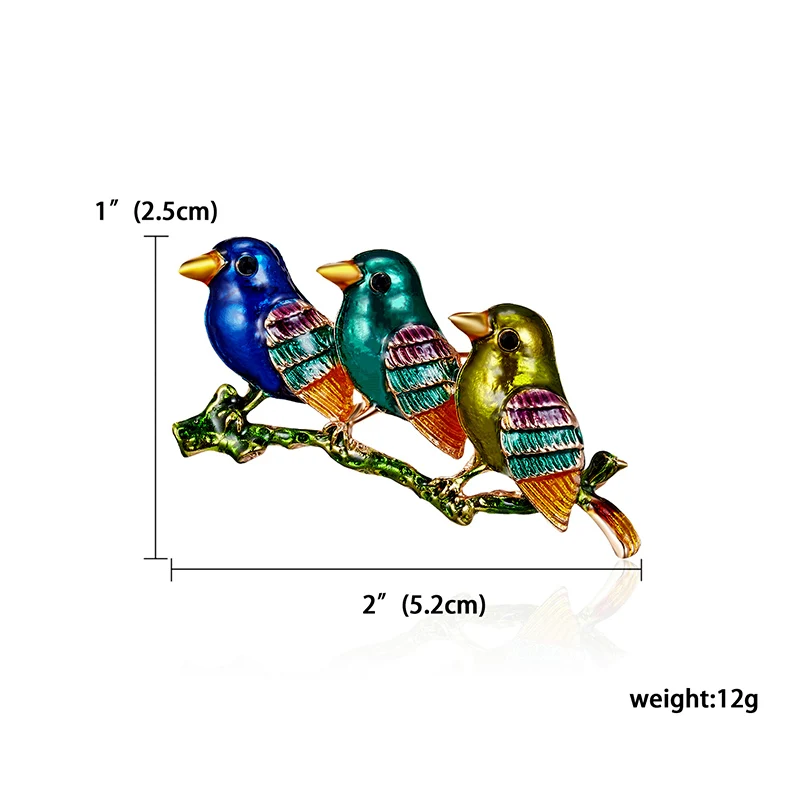 Стразы, цветные эмалированные Броши с птицами для женщин, ворона, ласточка, маленькая птица, ветка, булавки, броши, платье, шарф, шляпа, значок, ювелирные изделия - Окраска металла: THREE BIRDS