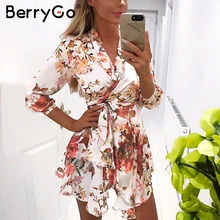 BerryGo Sash wrap font b long b font sleeve satin summer font b dress b font