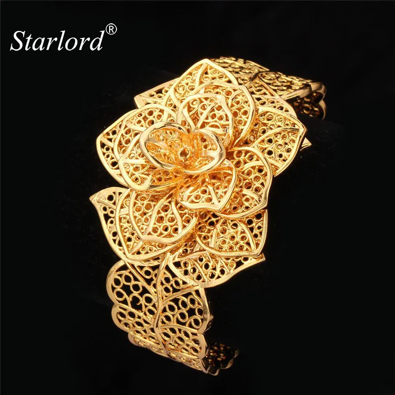 

Starlord Brand Flower Cuff Bracelets For Women Trendy Gold Color Big Wedding Bangles Bracelet Pulseira Feminina H483
