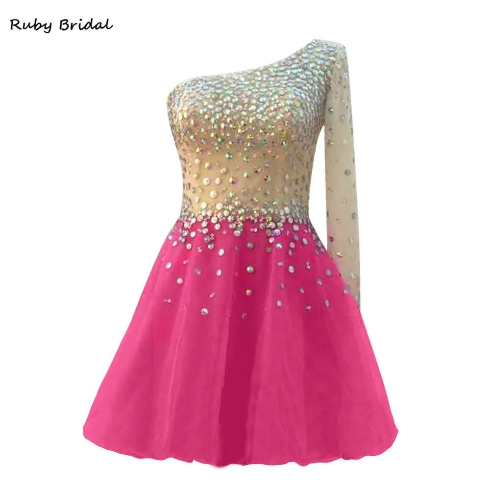 Рубиновое свадебное vestido de festa ТРАПЕЦИЕВИДНОЕ короткое платье для Бала розовое красное Тюлевое роскошное очаровательное вечернее платье с длинными рукавами KP87