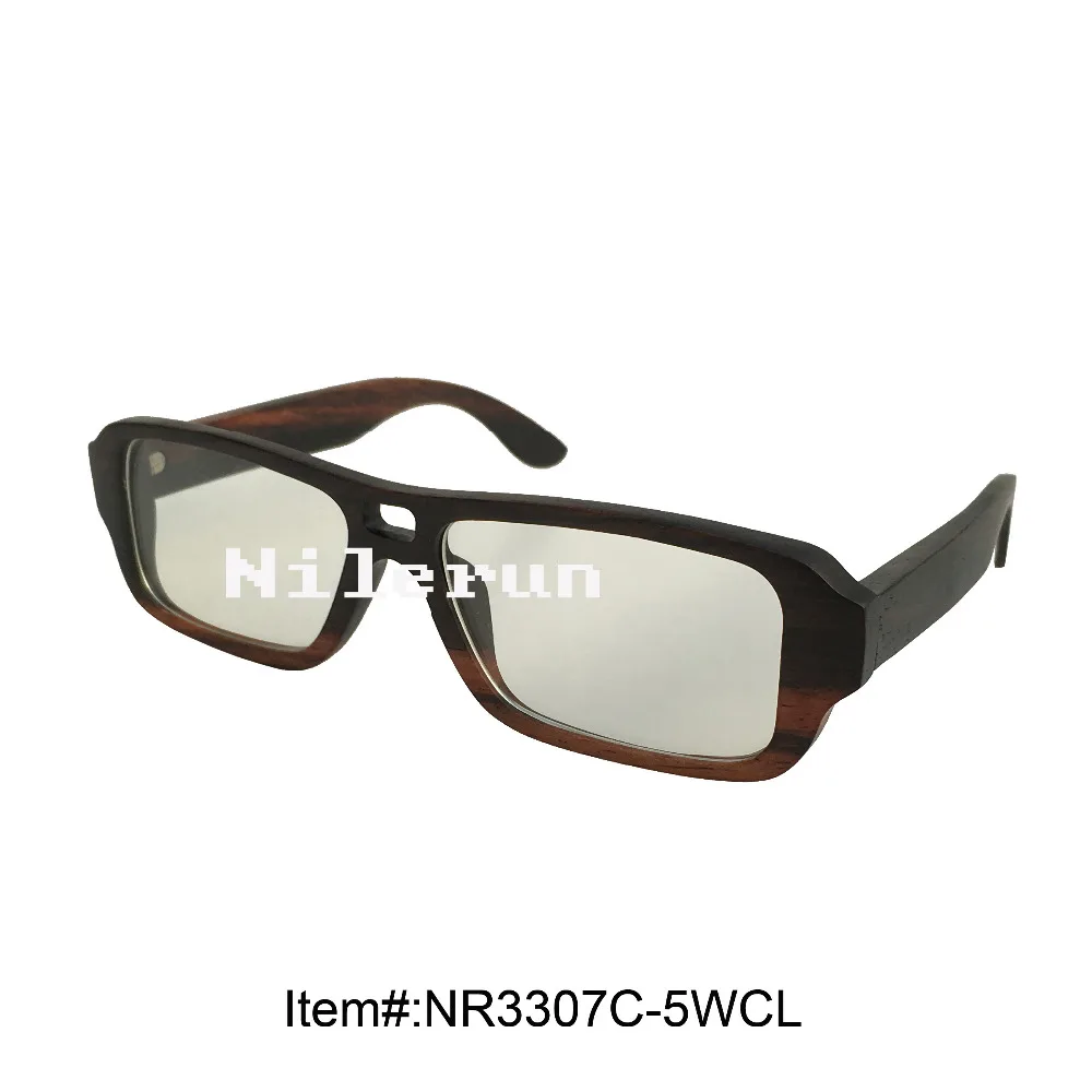 

rectangle ebony wood optical eyeglasses with transparent plain lenses