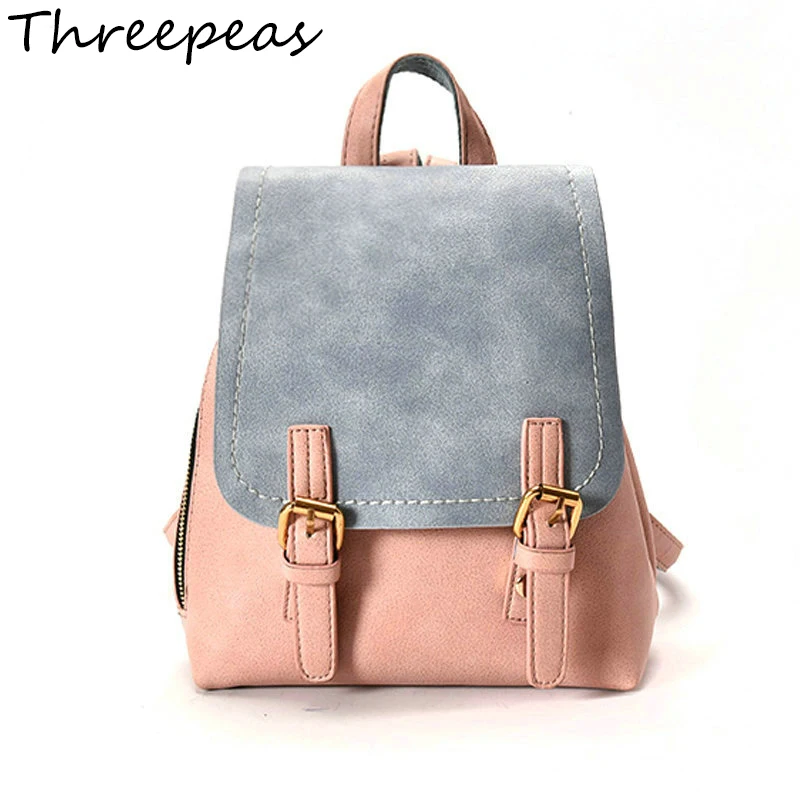 

THREEPEAS New Fashion Contrast Color Leather Backpack Women Backpacks Sweet Beautiful Gril'S School Bag Preppy Style Backbag