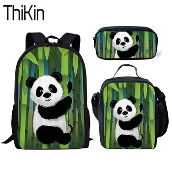 

THIKIN Kids School Bags 3D Animal Panda Printing School Backpack Children 3pcs School Bag Set Girls Kawaii Schoolbag Satchel