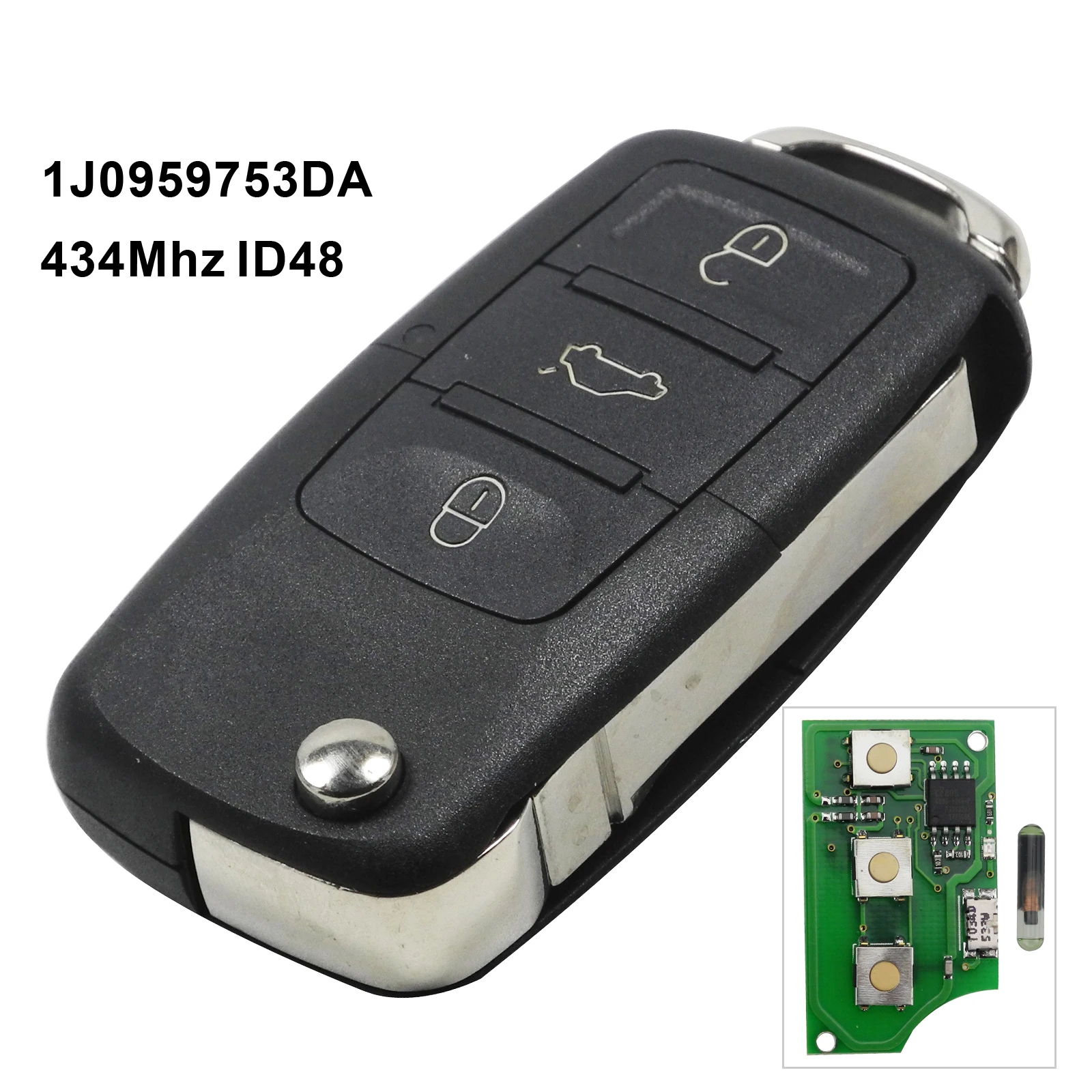 Jingyuqin 10X Автомобильный Дистанционный ключ ID48 для 1J0959753 DA/AH/G для Caddy EOS Jetta Sirocco Tiguantouran Passat Bora Polo Golf Beetle - Количество кнопок: 1J0959753DA