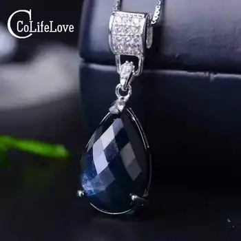 Luxurious natural sapphire pendant 10 *15 mm pear cut black sapphire gemstone pendant solid 925 sterling silver sapphire jewelry - Category 🛒 Jewelry & Accessories