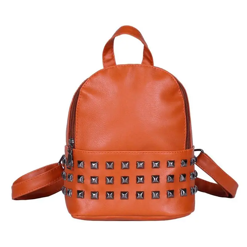 21 цвет, Модный женский рюкзак с заклепками из искусственной кожи, повседневные маленькие размеры для девочек-подростков, школьные сумки на плечо - Цвет: Оранжевый