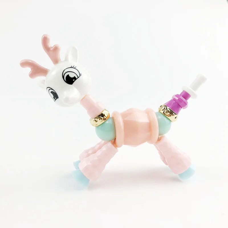 TOY027 Рождественские детские игрушки, пластиковые Мультяшные браслеты, браслеты для девочек, волшебные браслеты в виде животных, деформационные игрушки для детей, Классические бусины в виде единорога - Цвет: TOY027