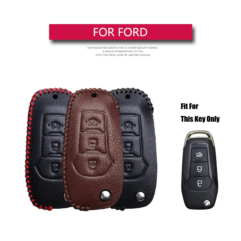 

Car Key Case For Ford F-150 F-250 F-350 Explorer Ranger KA Fiesta Mondeo 3 Button Leather Car Remote Key Fob Shell Cover