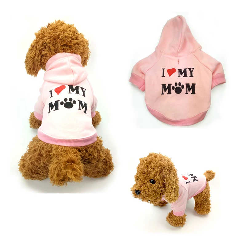 Теплая одежда для собак пальто маленьких I Love My Mum спортивные худи домашних щенков