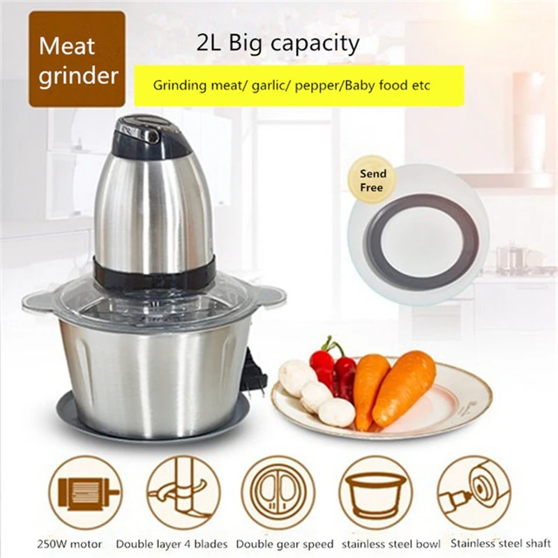 2L Electric Meat Grinder Chopper Shredder Food Chopper Stainless Steel Electric Household Processor Kitchen Tool 2L Electric Meat Grinder Chopper Shredder Food Chopper Stainless Steel Electric Household Processor Kitchen Tool