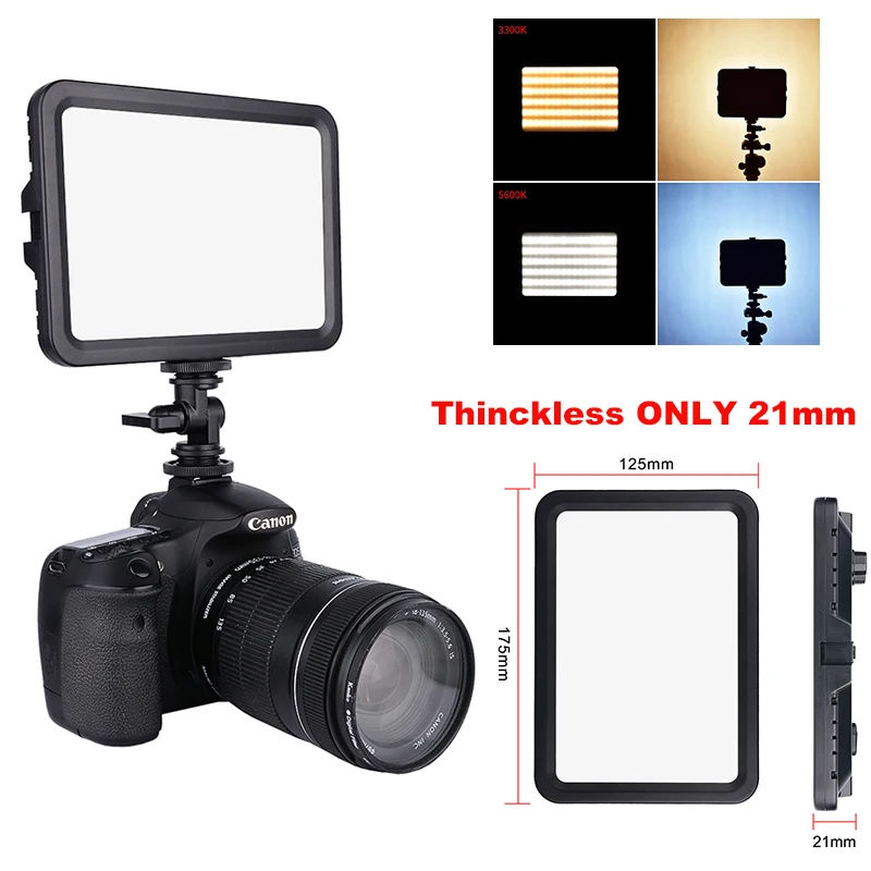 

Super Slim LED Light Panel,3300K-5600K LED Video Light LCD Display Screen,Color Temperature and Brightness Adjustable With Shoe