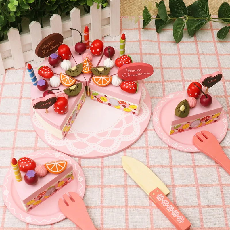 Wooden Children's Double Cream Strawberry Cake Makes Home Toys