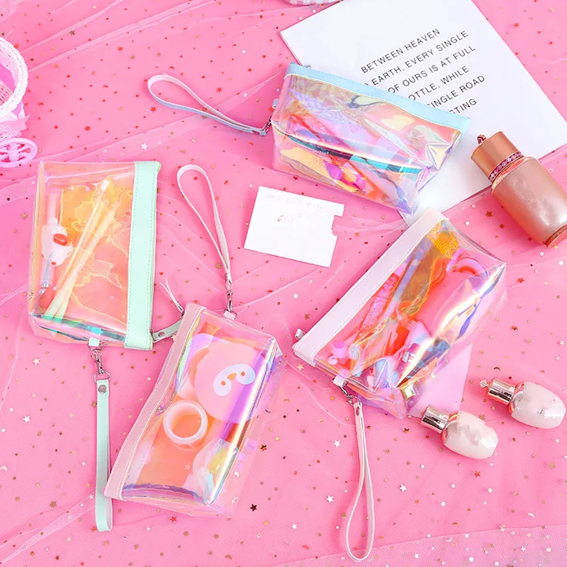 ETya النساء للماء السفر التجميل حقيبة شفافة المنظم الليزر سستة صغيرة كبيرة يشكلون حقيبة الجمال أدوات الزينة حالة