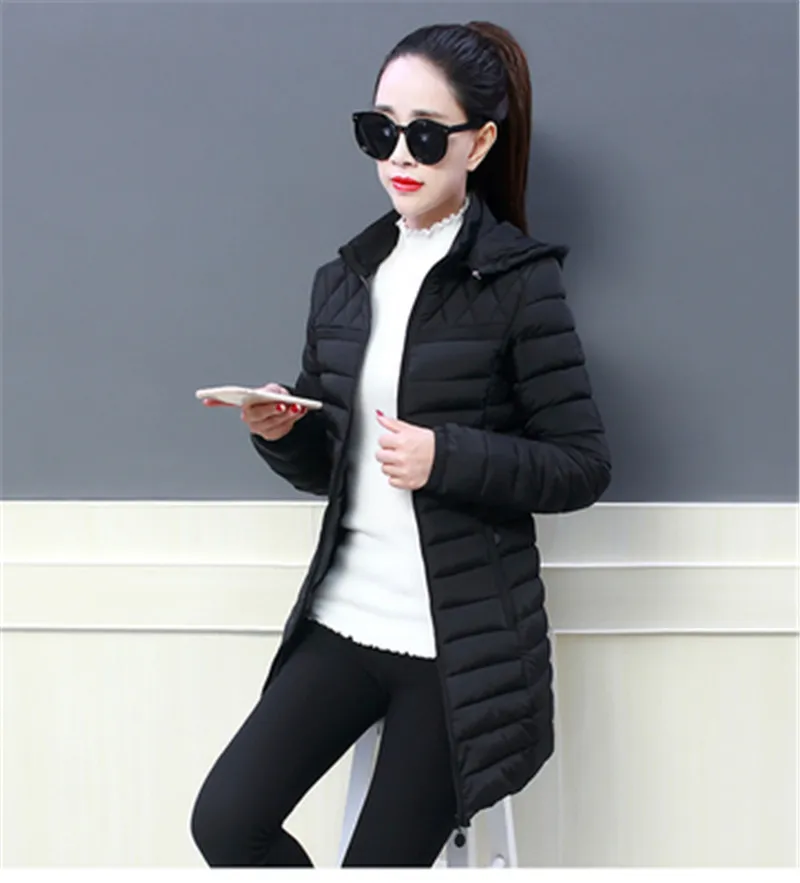 Женское зимнее теплое пальто с капюшоном, тонкий плюс размер 5XL, яркие цвета, хлопковая стеганая Базовая Женская куртка средней длины jaqueta feminina - Цвет: Черный