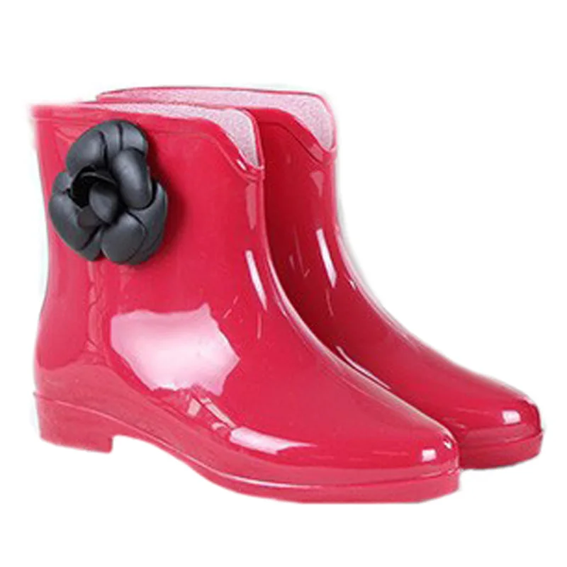 Aleafalling/Модные непромокаемые сапоги; водонепроницаемая обувь на плоской подошве; женские резиновые ботильоны с цветочным принтом; хорошее качество; Botas; W065 - Цвет: thin red